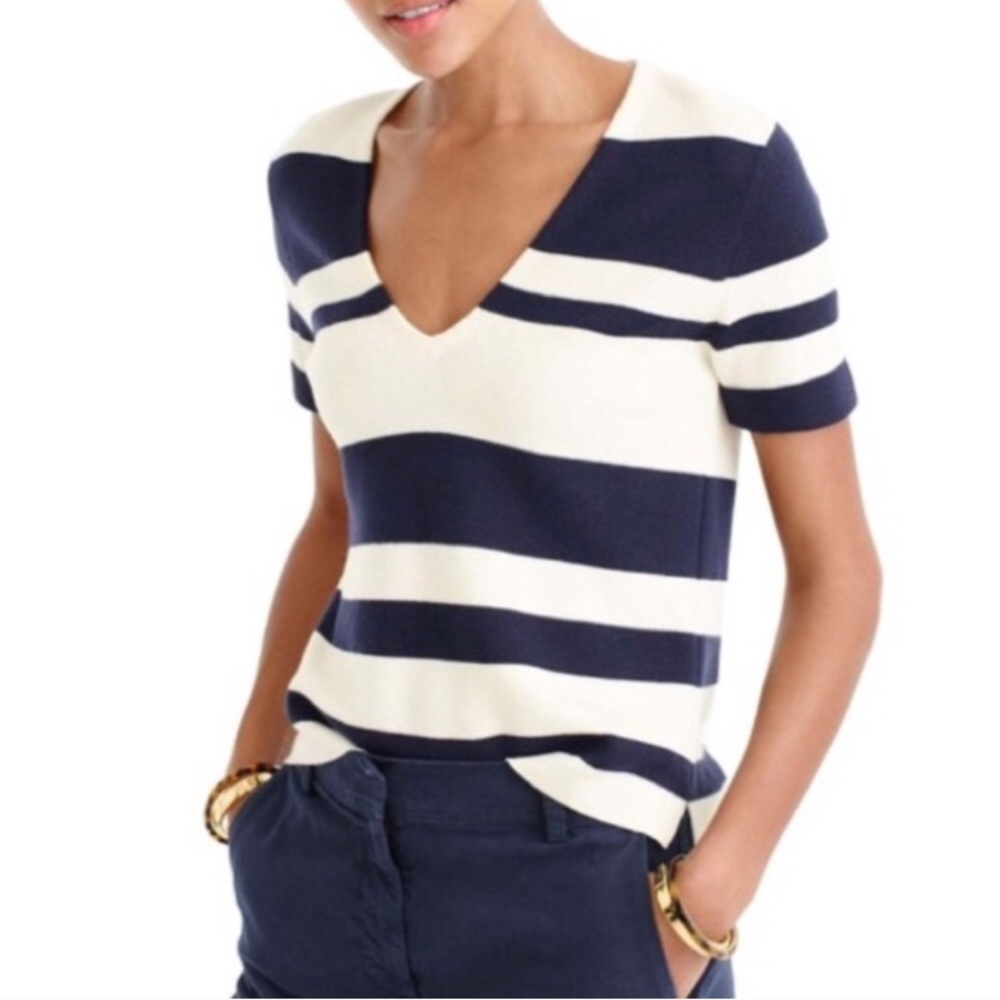NWOT J. Crew Wool Stripe Short Sleeve Sweater Top